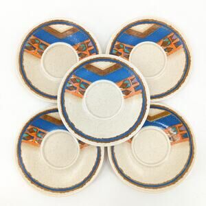 Mikasa Indian Feast Tepee Saucer Plate Brown Southwest Stoneware DE853 VTG Set 5